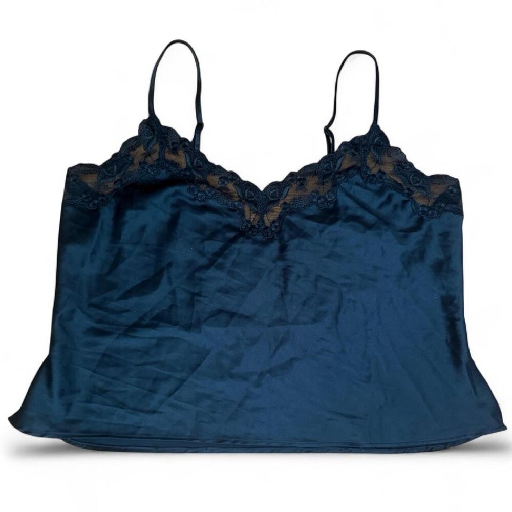 Vintage 90’s Victoria’s Secret black satin lace cropped cami spaghetti strap lin